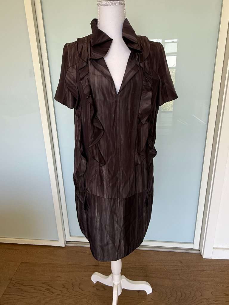 Marni Brown Ruffle Shift Dress It 44 Us 8 Made In Italy Designer Tunic
